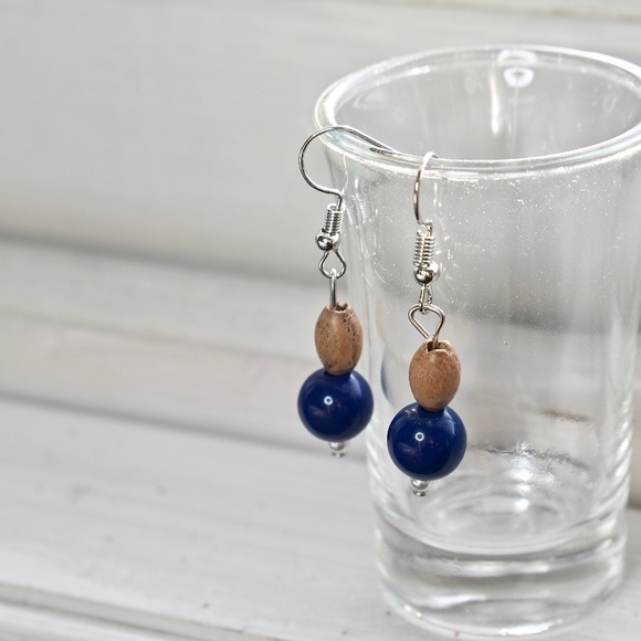 Jewelry - 2/$15 Navy Wood Beaded Earrings